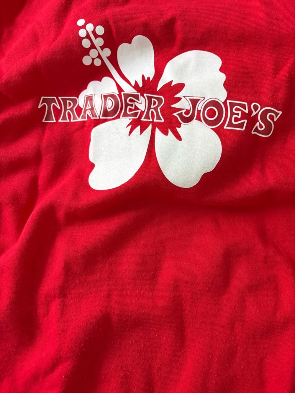 Trader Joe's Women's Red Zip-Up Hoodie with White Hibiscus Logo - Picture 3 of 5